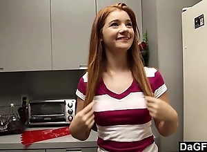 Redheaded legal age teenager gives veritable blowjob