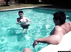 Hot Step Fellow-man Have Threesome at Pool Side