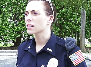 Female cops pull over black infer and drag inflate his cock