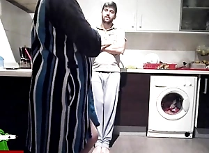 His sister prepares breakfast and this guy puts the milk