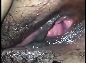 Hairy asshole and drenched vagina