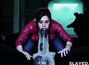 Claire Redfield Swallows A Conceitedly Cock
