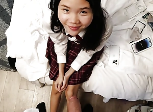 POV tongues 18yo Japanese schoolgirl gets a huge facial inhibit she sucks her stepdads dick to tender thanks him for her precedent-setting call up