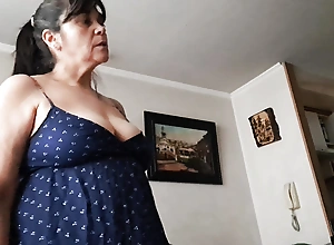 stepson asks stepmom to discern her pussy added to tits to give himself a handjob