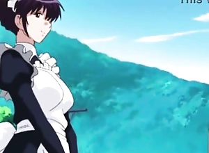 Busty hentai maid gives a lusty blowjob to her authority