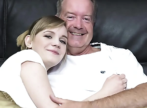 Sexy blonde coils over in the matter of get fucked by grandad chunky cock