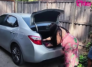 Stepmom Cougar Young Man Outdoors in Jalopy