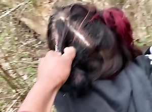 Emo slut acquires fucked on tree stump in public