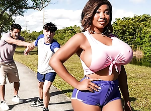 Busty Tiamaria’s Oily Threesome with Two Stalkers!